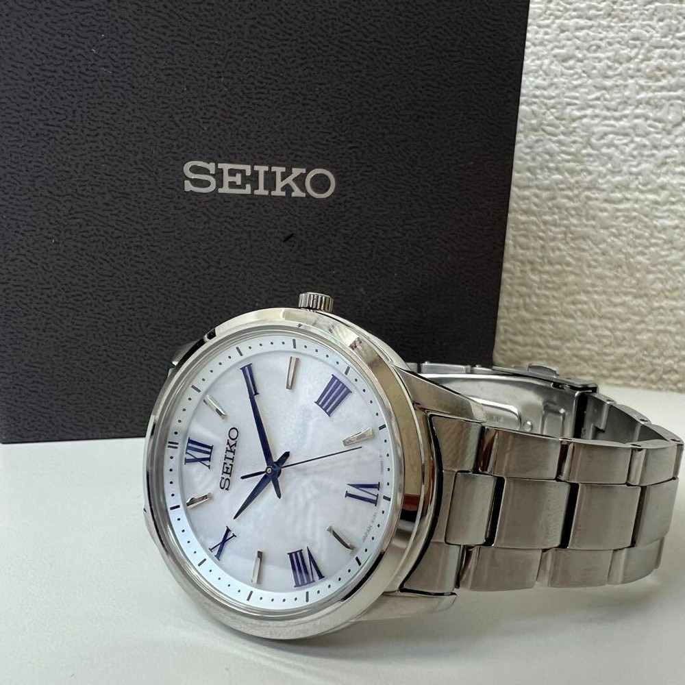 Seiko Mens Solar Watch SBPL007 White Dial Silver Stainless Steel