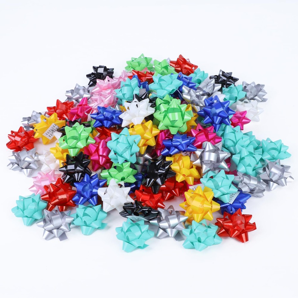 100Pcs Small Star Bows for Gift Wrapping and PresentsMultiple coClour Christm...
