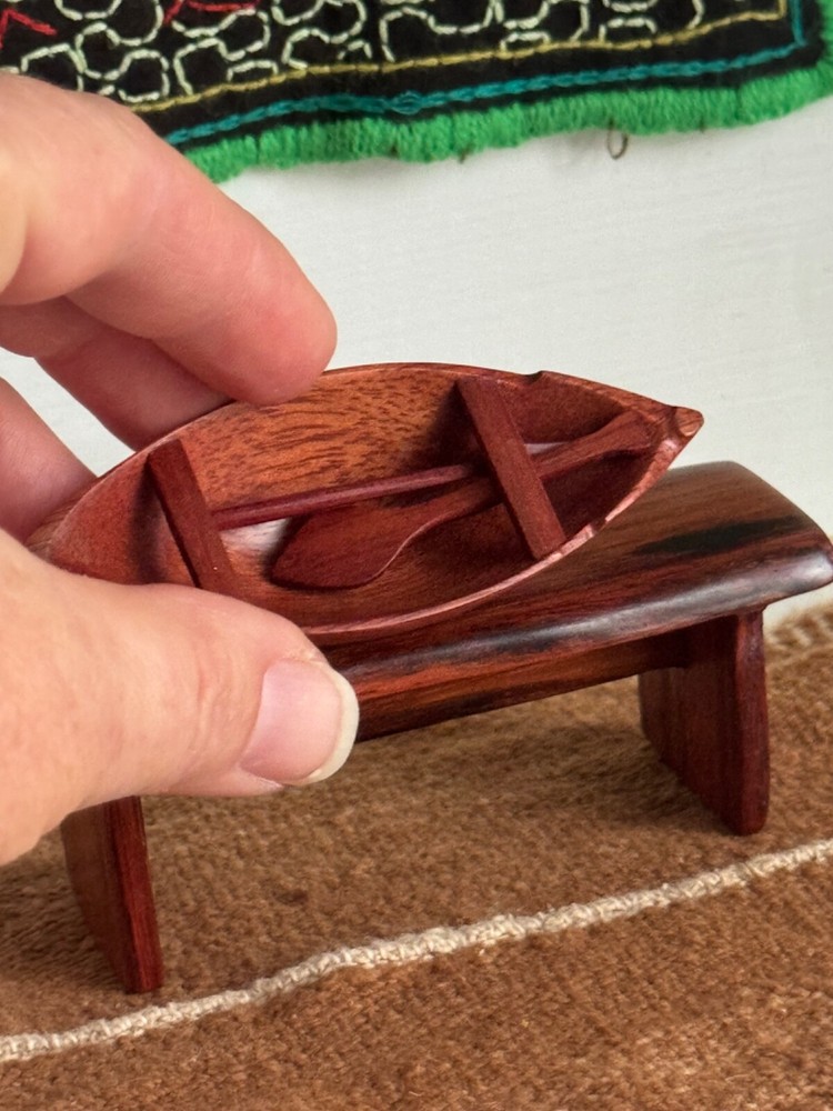 Dollhouse Miniature Tropical Wood Canoe Sculpture Tiki Bar Decor Colombia