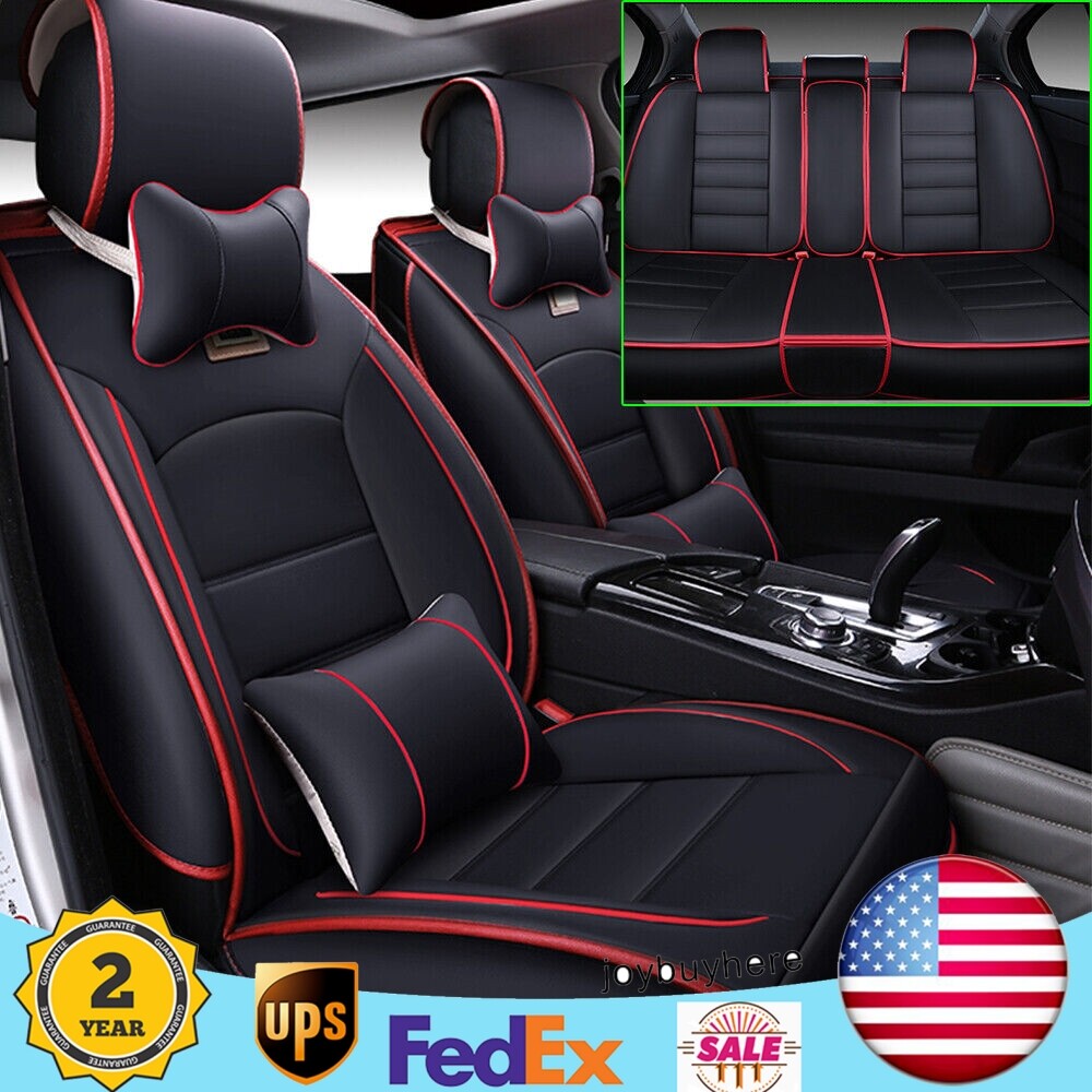 Car Seat Covers 5 Seats PU Leather Seat Cushion Pillow Full Set Seat Cover NEW