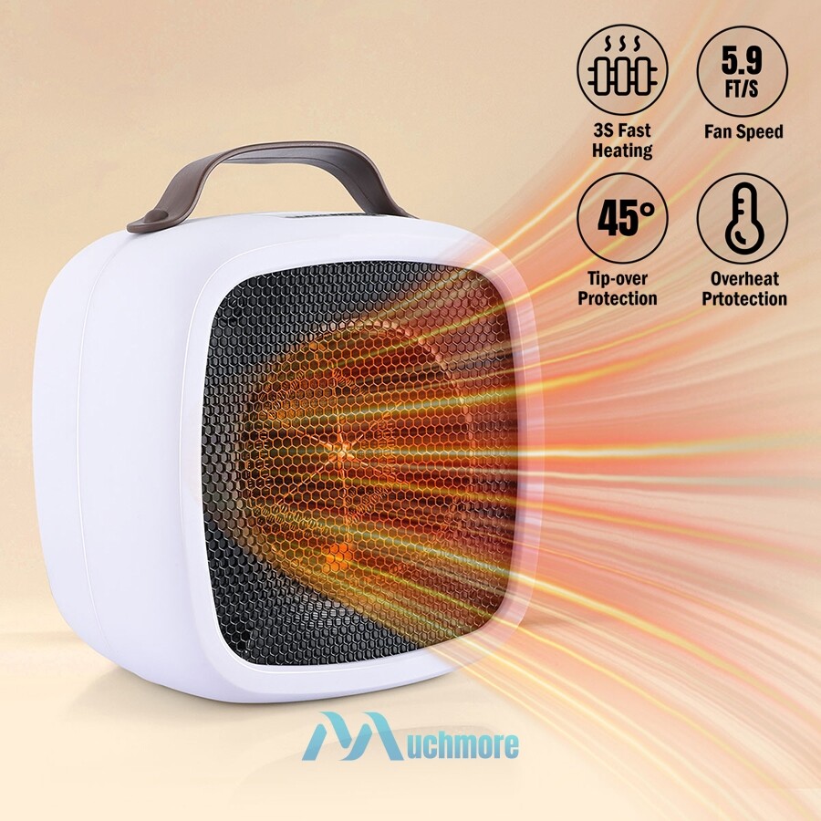 Portable Electric Space Heater, 500W PTC Ceramic Heater Fan, Thermostat Tip-Over
