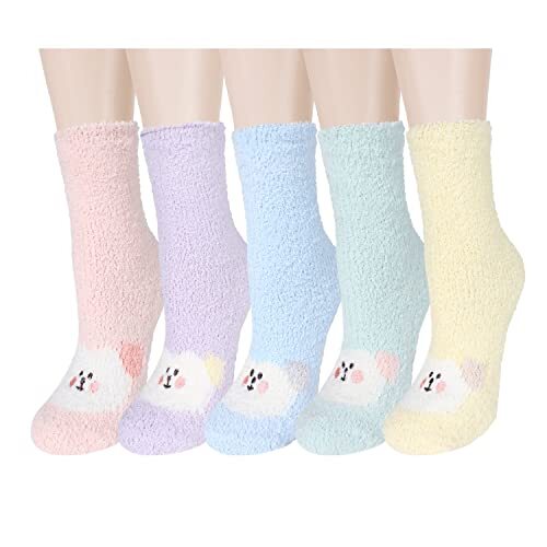 Cute Animal Fuzzy Socks for Women Girls Funny 3D Animal Cozy 5 Pack-puppies