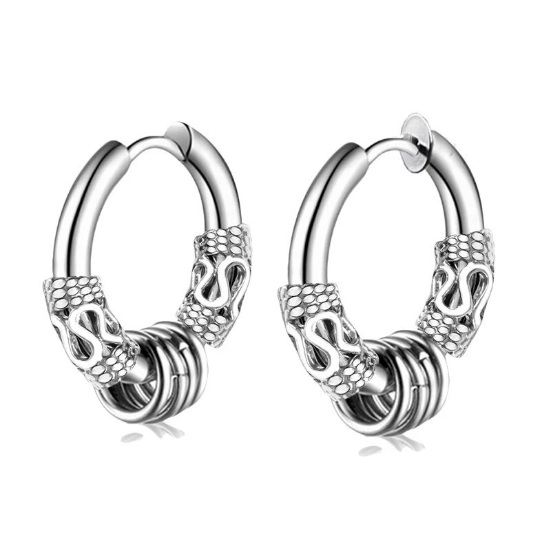 Vintage Hip Hop Punk 925 Sterling Silver Earrings for Men Women, Geometry Cuff