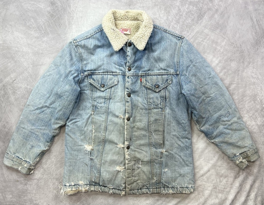 Vintage Levis Jacket Size 42 Sherpa Lined Denim Trucker 70s Made In USA