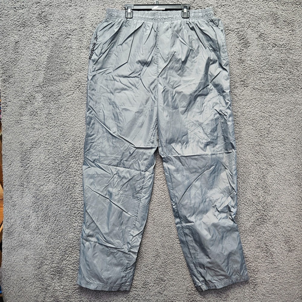 Vintage Reebok Track Pants Adult Size XL Silver Athletic Trainig Pant Ankle Zip