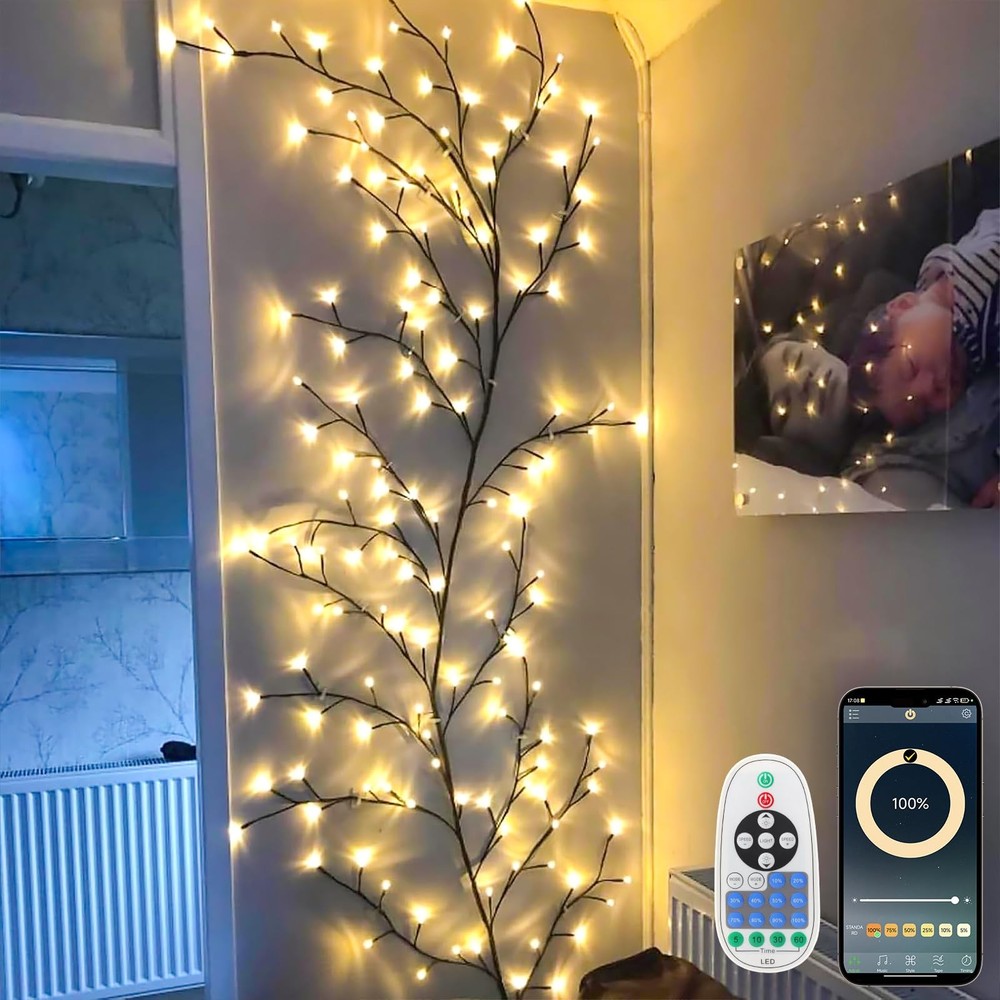 7.5ft 144 LED Smart Vine Light with Music Sync Dimmable Fairy Lights for Room Decor