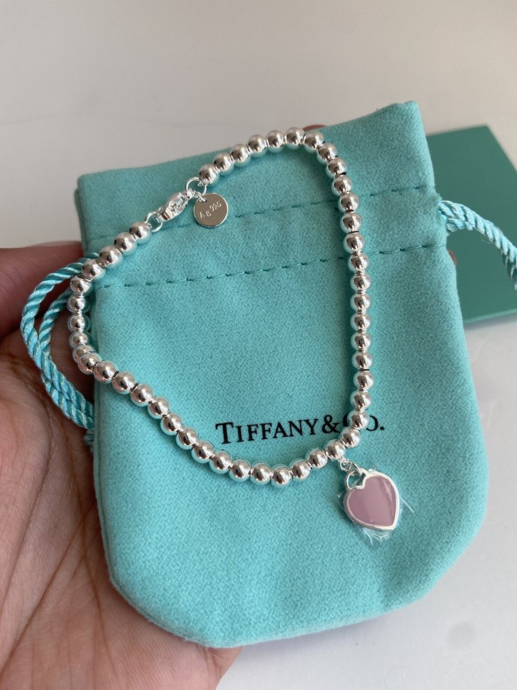 Return to tiffany Mini Heart Tag Bracelet  Pendant 925 Silver PINK