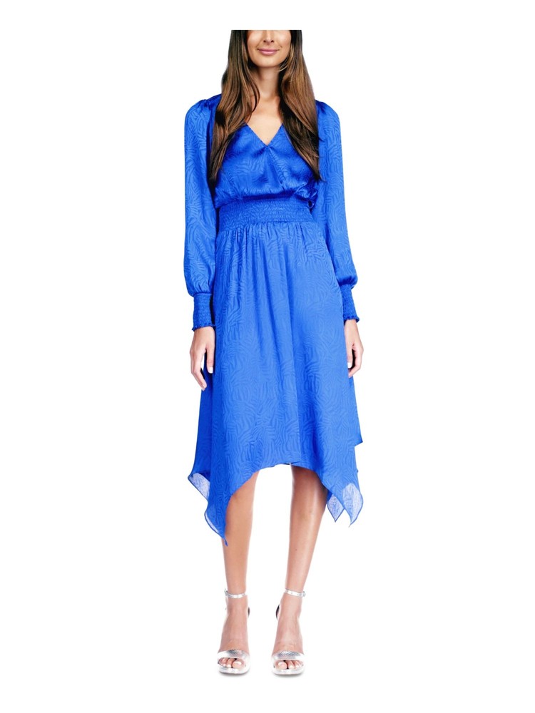 MICHAEL MICHAEL KORS Womens Blue Handkerchief Pullover Midi Dress Petites PXS