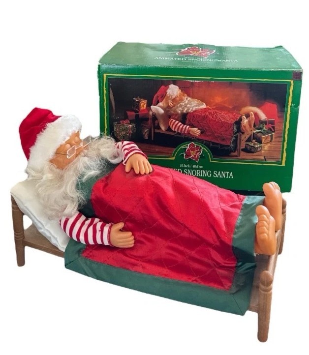 Vintage Christmas Sleeping Santa Animated Snoring Whistling Working, boots  New