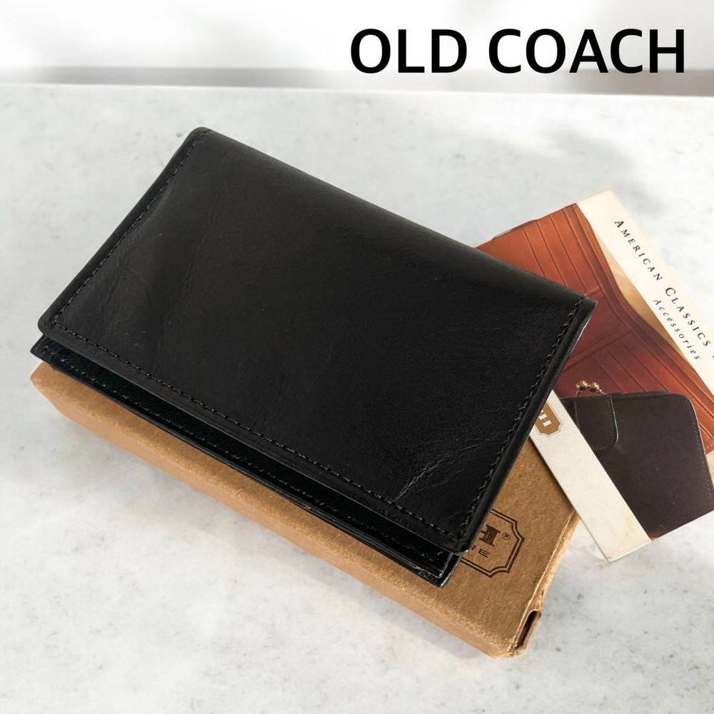 Old Coach Black Buffalo Leather Business Card Holder Case with Box