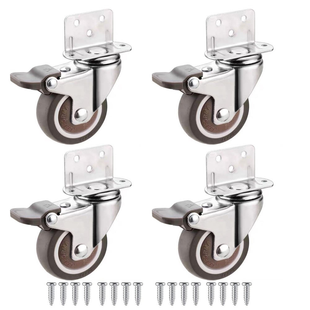 2 Inches L-Shaped Plate Swivel Caster, with Brake Rubber Caster, Side Mount c...
