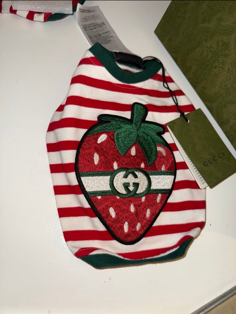 Gucci Strawberry GG XXS Dog Shirt NWT
