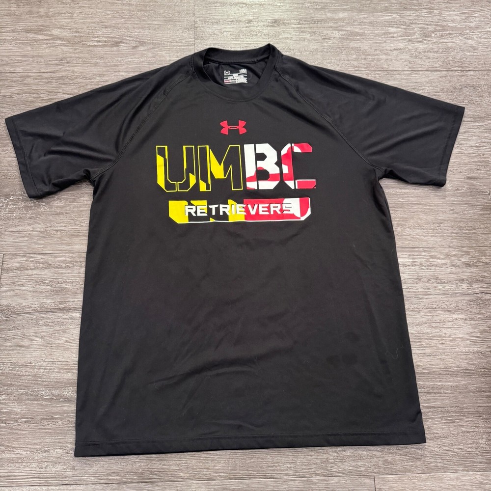 UMBC Retrieves Shirt Mens Large Black Under Armour Short Sleeve Cotton NCAA