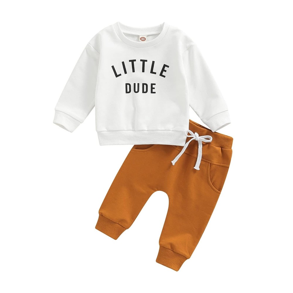 Murnouche Toddler Baby Boy Fall Winter Outfits 0-6 Months, B White-brown