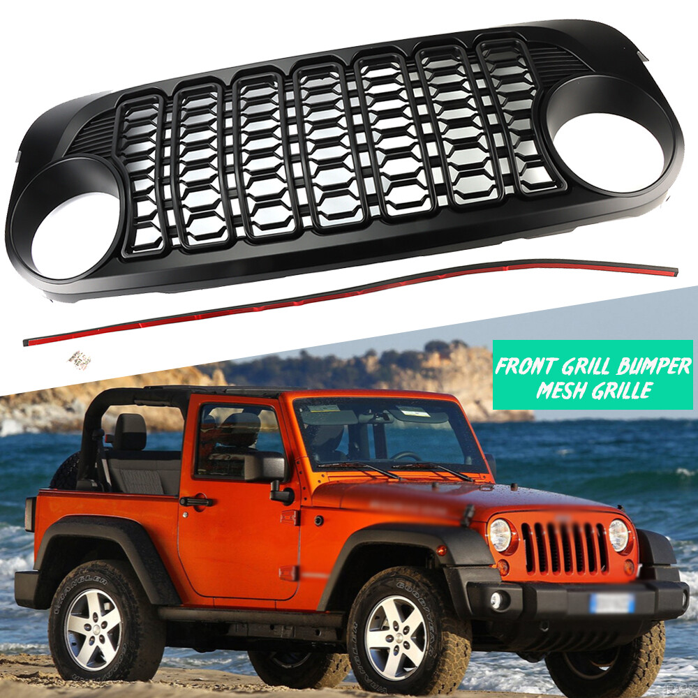 Front Grill Bumper Mesh Grille For Jeep Wrangler JK 2007-2017 upgrade to 2024 JL