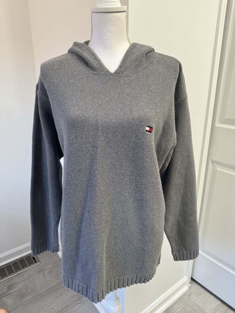 Thick Heavy Tommy Hilfiger Grey Hoodie Size Large