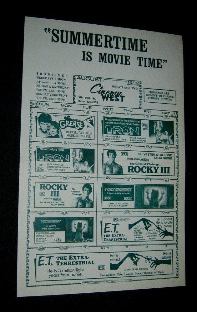 1982 Rocky Grease Poltergeist Tron ET Movie Stunt Show Wheatland WY Original