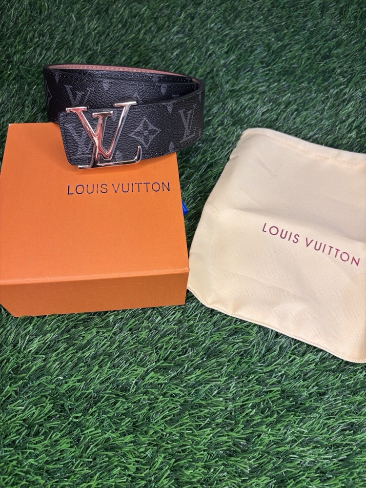 Louis Vuitton Monogram Black Men's Dress Belt with LV Buckle, Box, Dust Bag