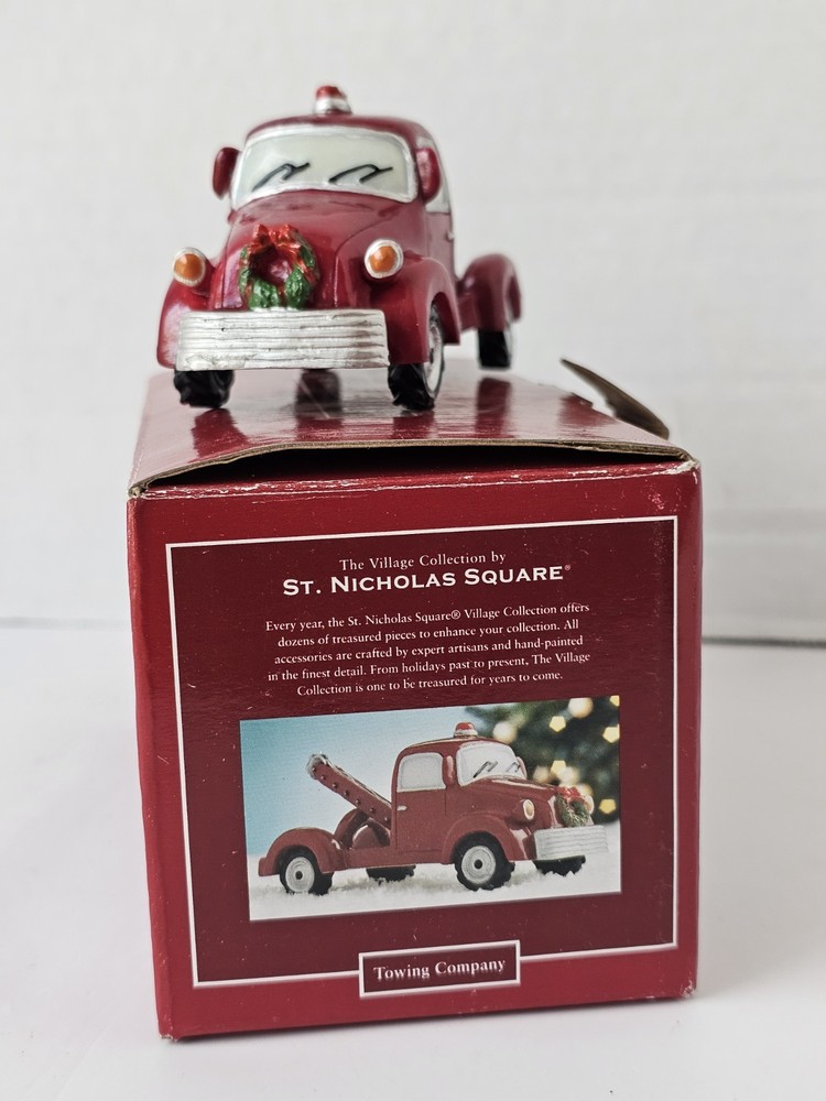 St. Nicholas Square Christmas Village Towing Company Red Tow Truck Box  Holiday