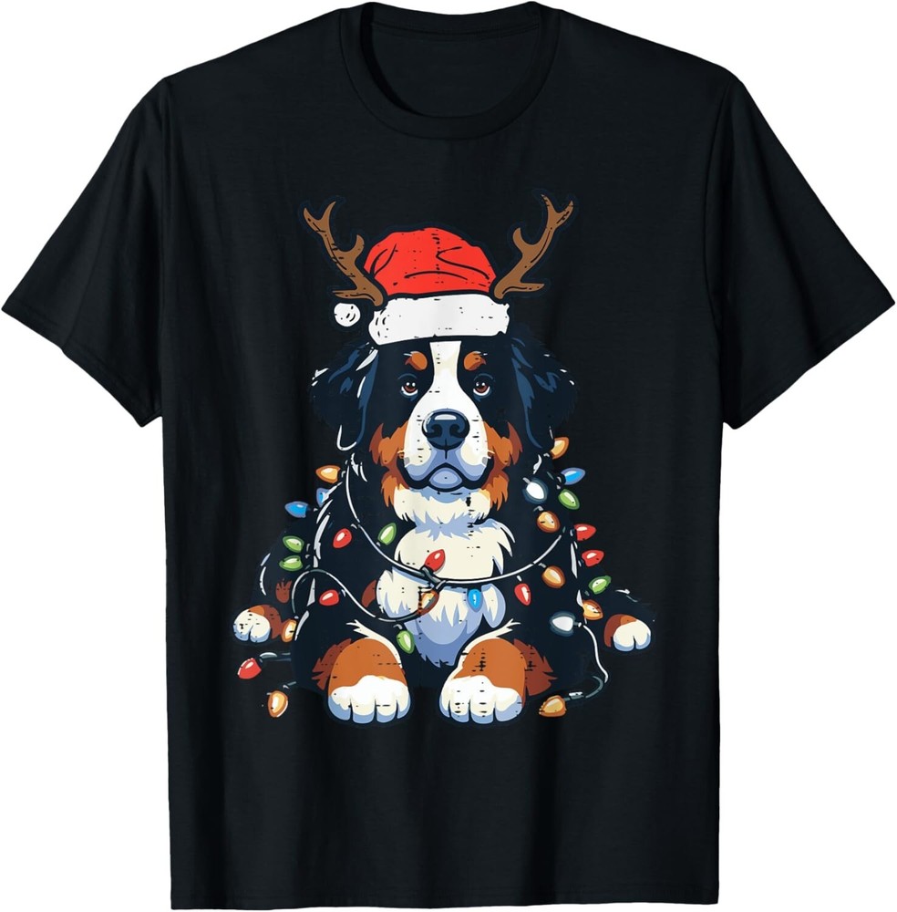 Christmas Bernese Mountain Dog Cute Lights Xmas Pet Gifts T-Shirt Tee