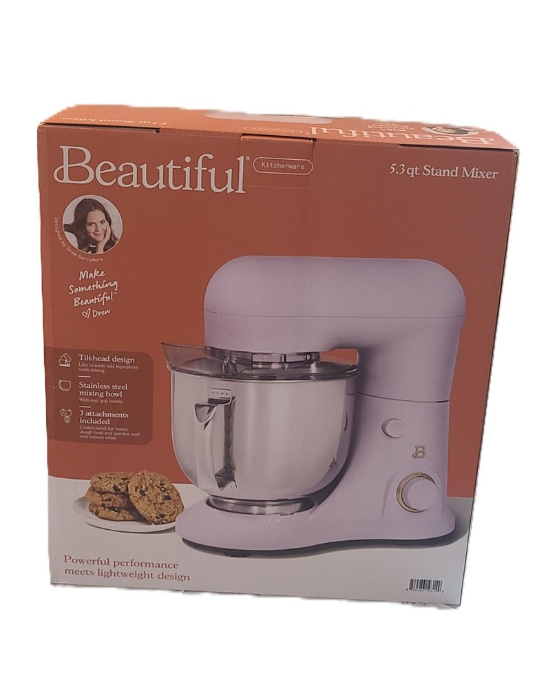 New!!! 5.3 Qt Stand Mixer! Beautiful by Drew Barrymore! White w/ Gold Accents