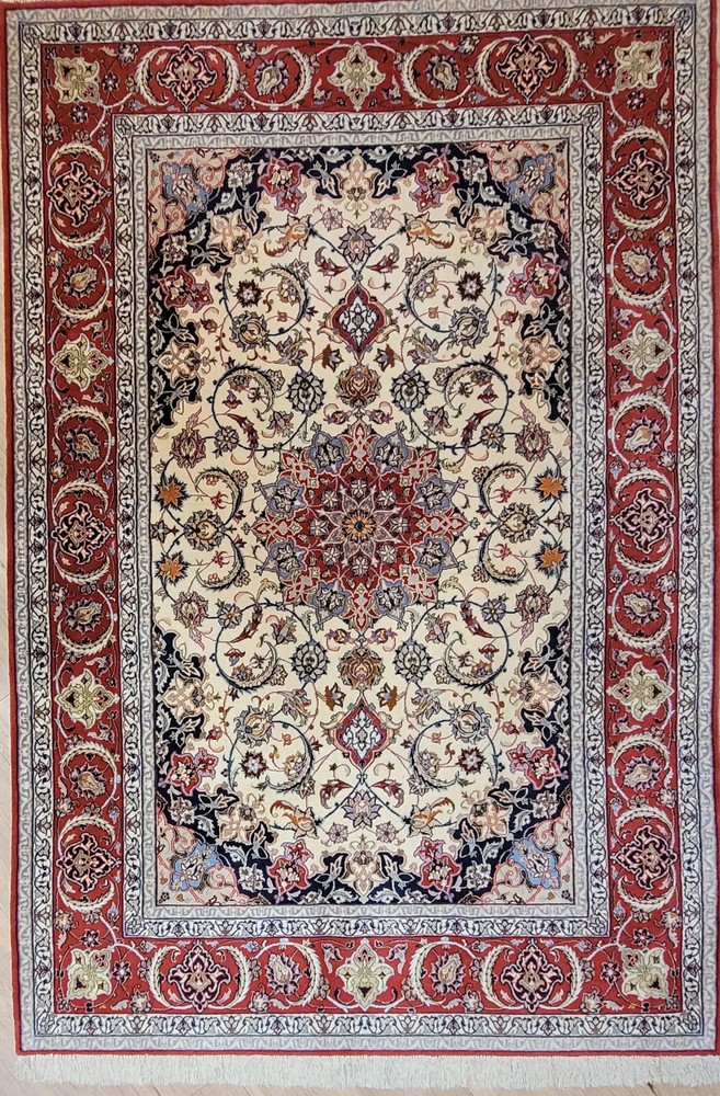 Isfahan Rug Cork Wool And Silk Fine Knotting Art