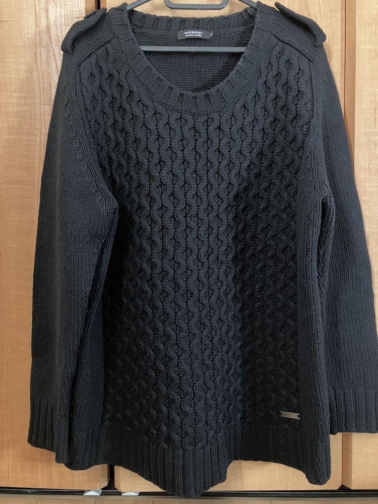 Burberry Black Label Wool Knit Thick Black Size L F/S from Japan