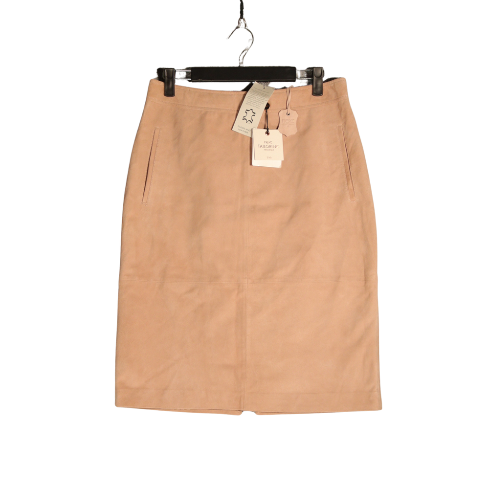 UK 12 Tan Genuine Leather Suede Pencil Skirt Premium Tailoring £165