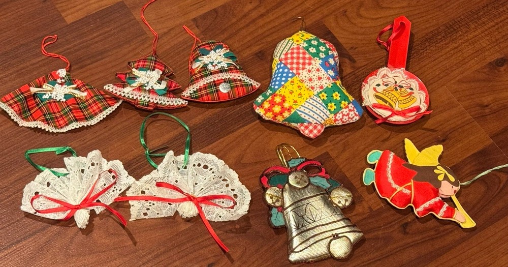 Vintage Fabric Christmas Ornaments Granny Core Holiday Decor Lot Of 9