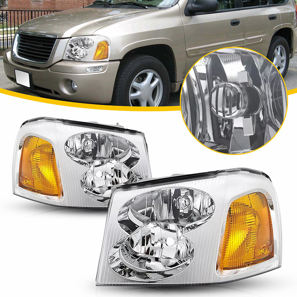 For 2002-2009 GMC Envoy Headlight Assembly Replacement Chrome Clear Style Pair I