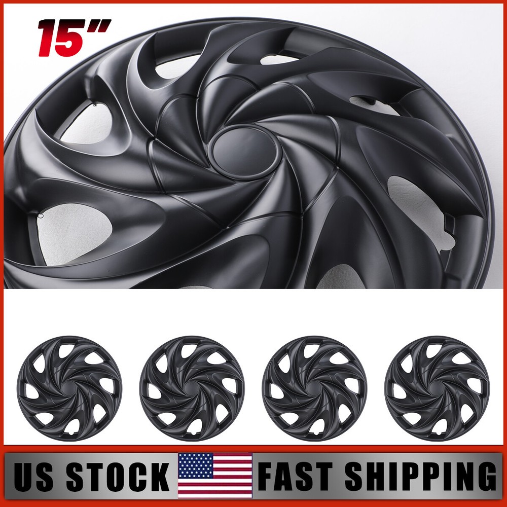 15 Inch 4Pc Matte Black Wheel Cover Hubcaps for R15 Tire and Rim
