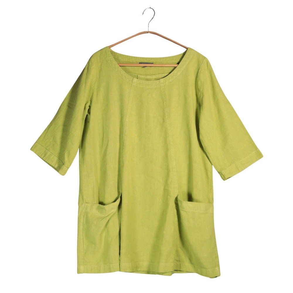 Sahara Tunic Top Size Medium UK 12 14 Green 70% Linen Lagenlook RelaxedPockets