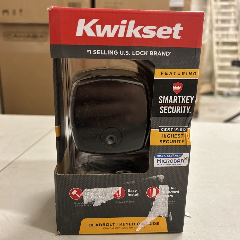 Kwikset Midtown Matte Black Single Cylinder Deadbolt w Soft Modern Rose SmartKey