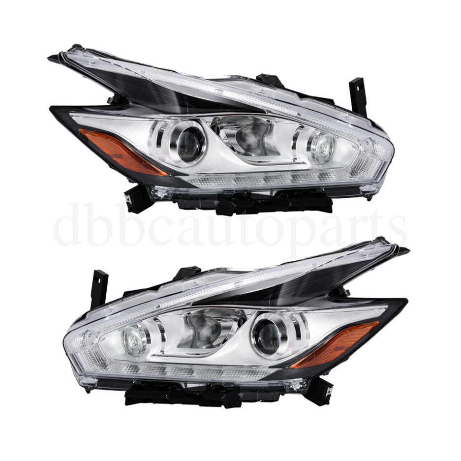 Headlights Chrome Halogen W/LED DRL For 2015-2018 Nissan Murano Projector LH+RH