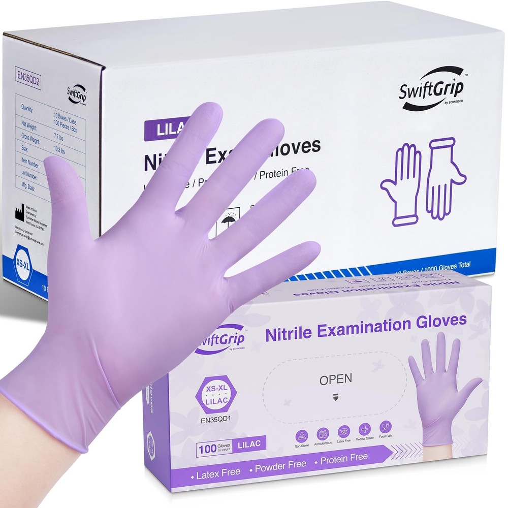 X-Small Disposable Nitrile Exam Gloves 3-mil Lila Case of 1000 (10 Boxes)