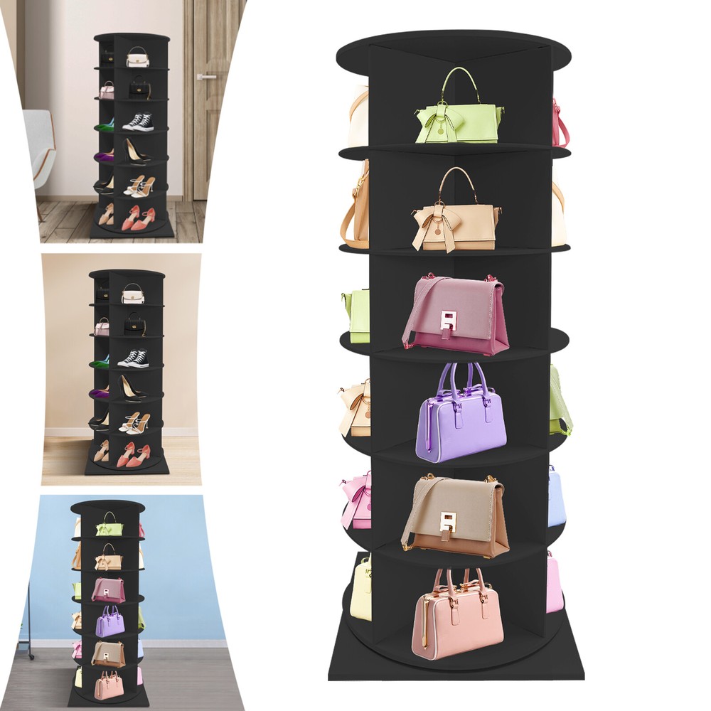 Modern 6-Tier Black Rotating Shoe Rack for Entryway Storage