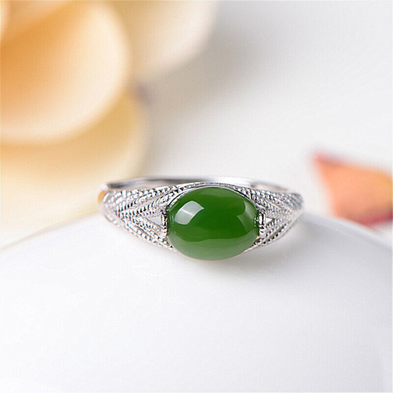 Green Natural Jade Rings Luxury 925 Silver Stone Real Jewelry Vintage Amulet