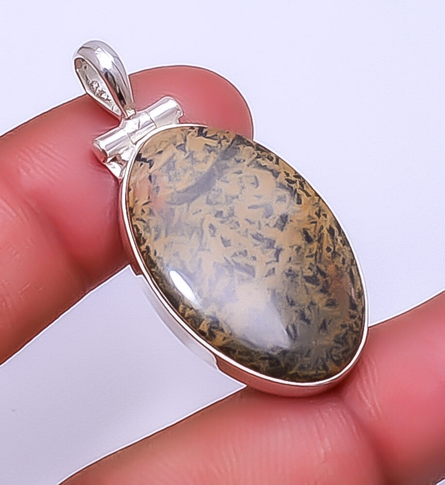 Honey Dendritic Opal - Mexico Gemstone 925 Sterling Silver Pendant 1.72