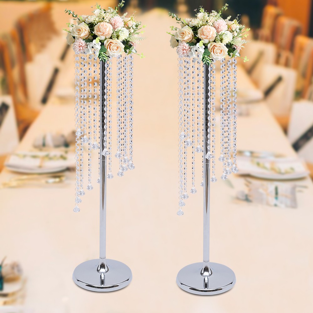 2 Pcs 35.4inch Crystal VaseWedding Centerpieces Stands Flower Vases Tall Silver