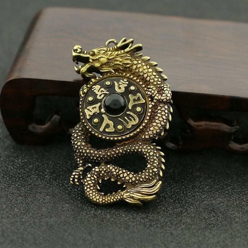 Chinese Handcarved Brass Feng Shui Zodiac Dragon Charm Pendant