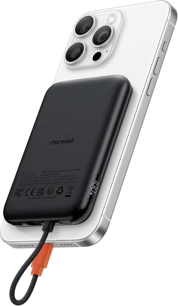 Slim Portable Charger, 5000Mah Fast Charging Power Bank Built in for Iphone Cabl