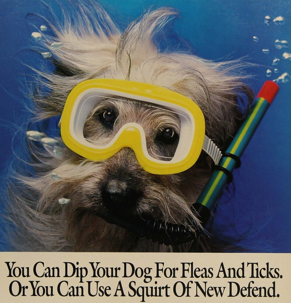 Defend Flea Tick Insecticide Dog Snorkel Goggles Diving Vintage Print Ad 1992