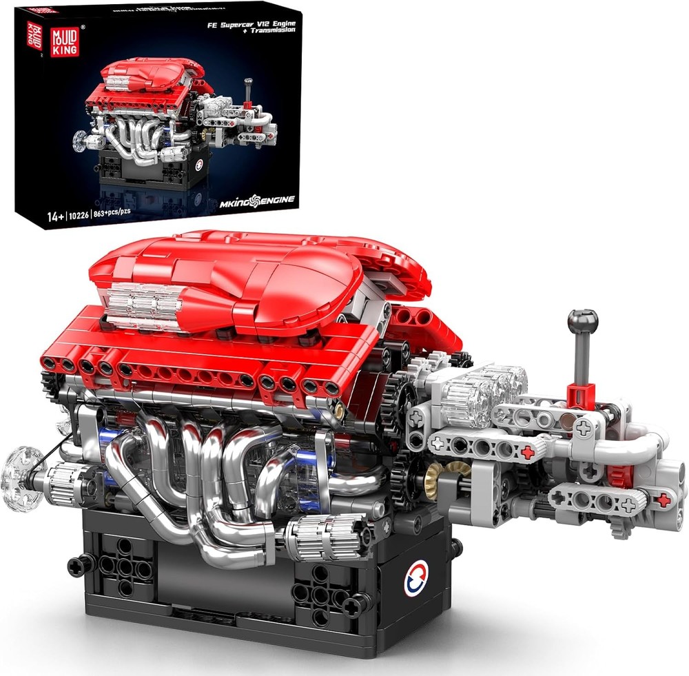 10226 V12 Engine Model Kit That Run, 12-Cylinder Supercar Engine Building Blo...