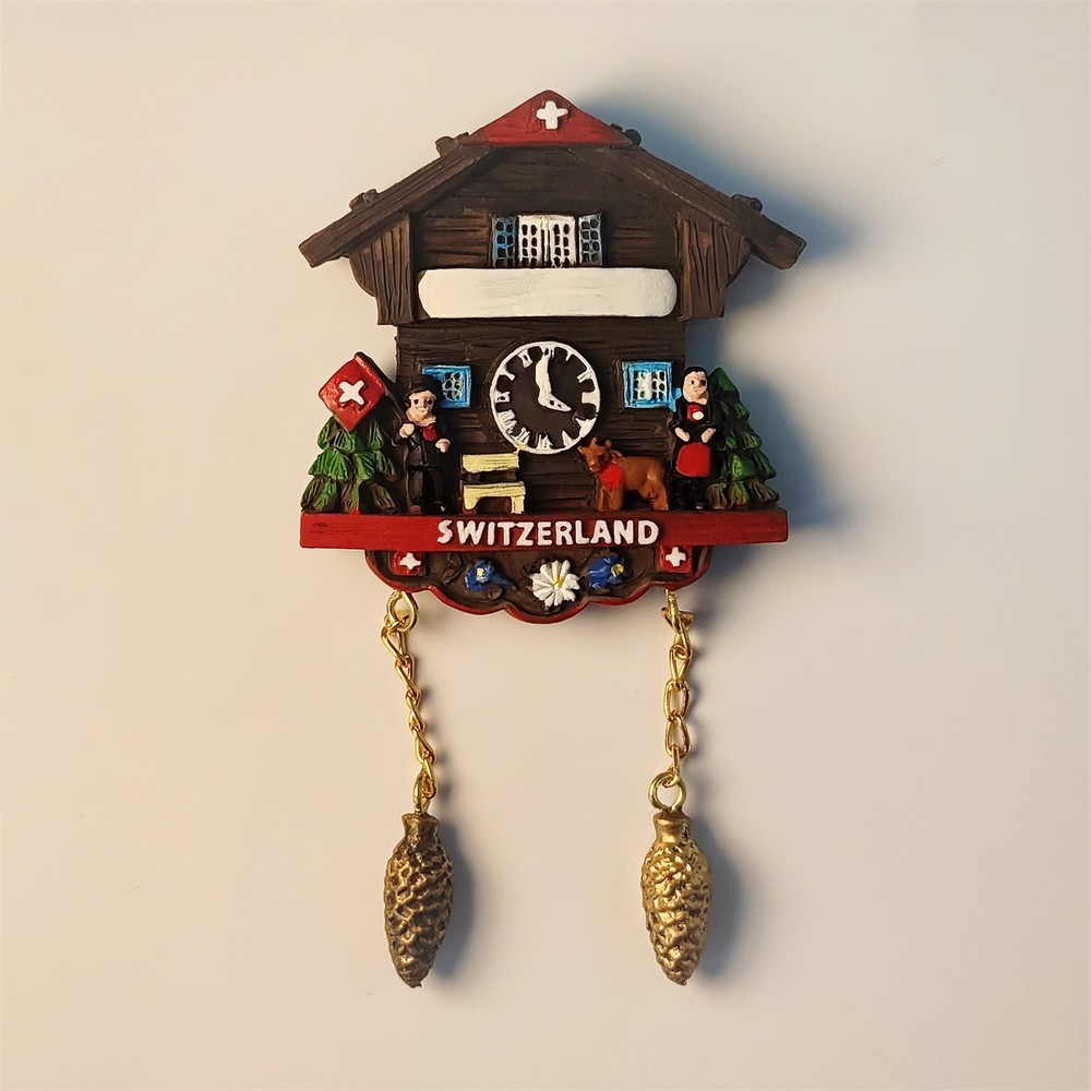Switzerland Cuckoo clock Wooden house Tourist Souvenir 3D Resin Fridge Magnet