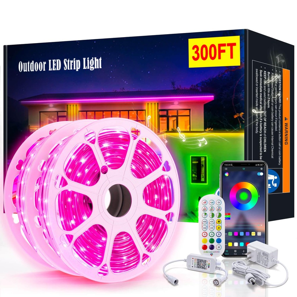 300ft Waterproof Outdoor LED Strip Lights with Music Sync & Color Changing