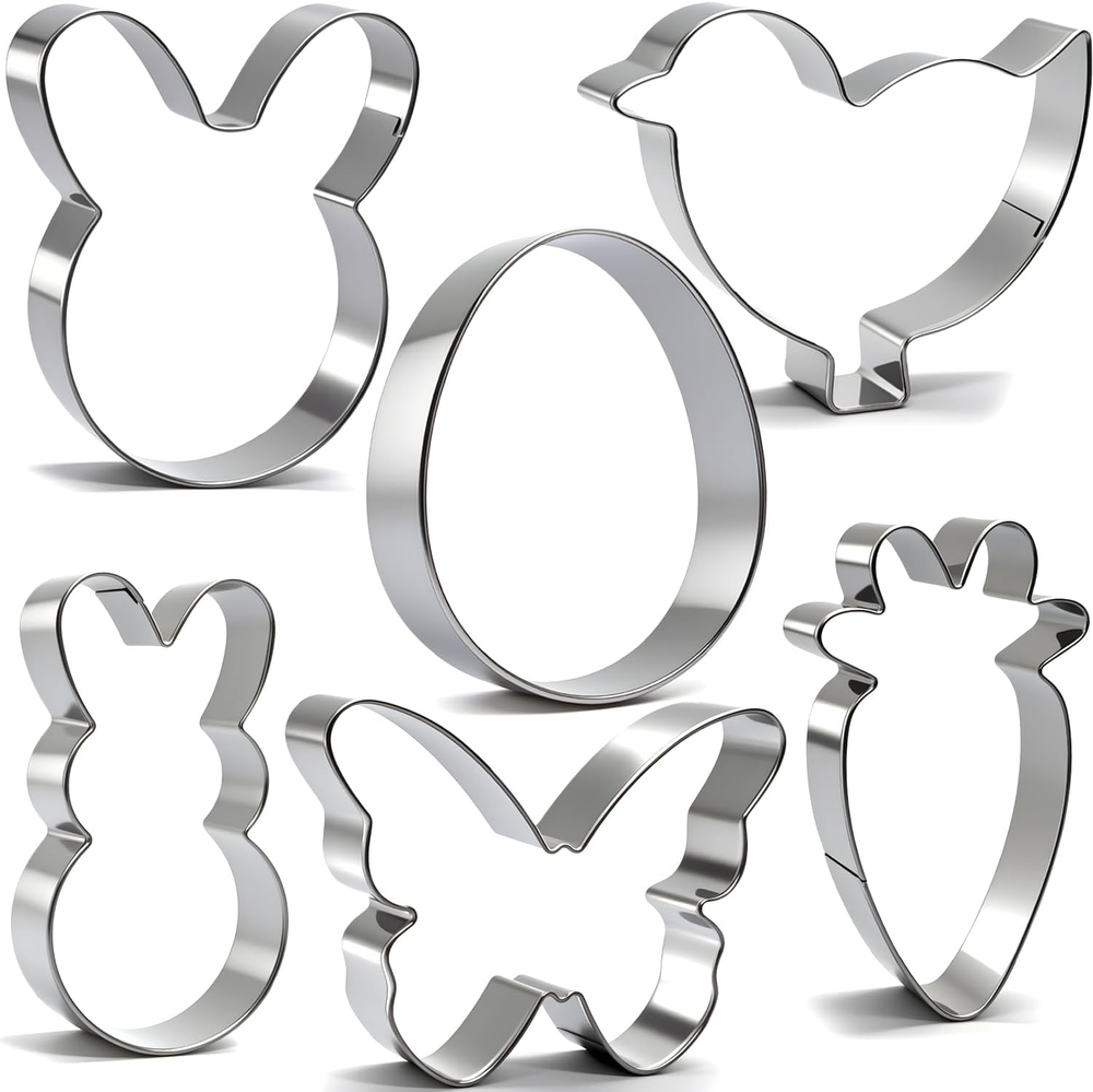 6Pcs Large Easter Cookie Cutters for Kids, 4'' Bunny Head, Egg, Chicken, Rabbit,