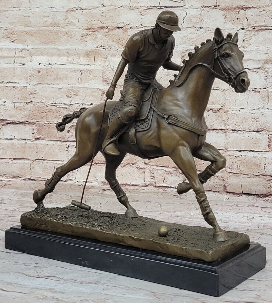 Valentines Day Gift Bronze Statue BRONZE BY MILO POLO PLAYER HORSE SCULPTURE-image