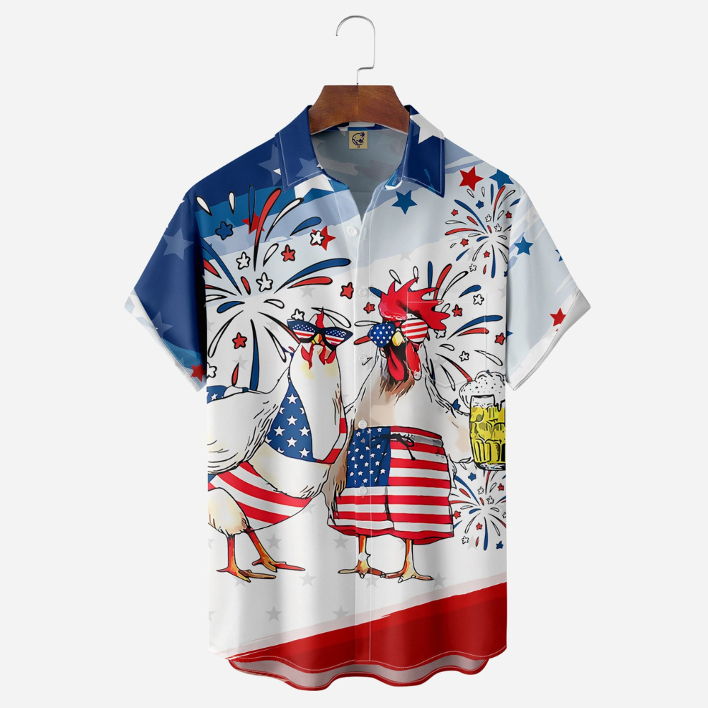 Indepndence Day Flag Chicken And Beer   Hawaiian Shirt