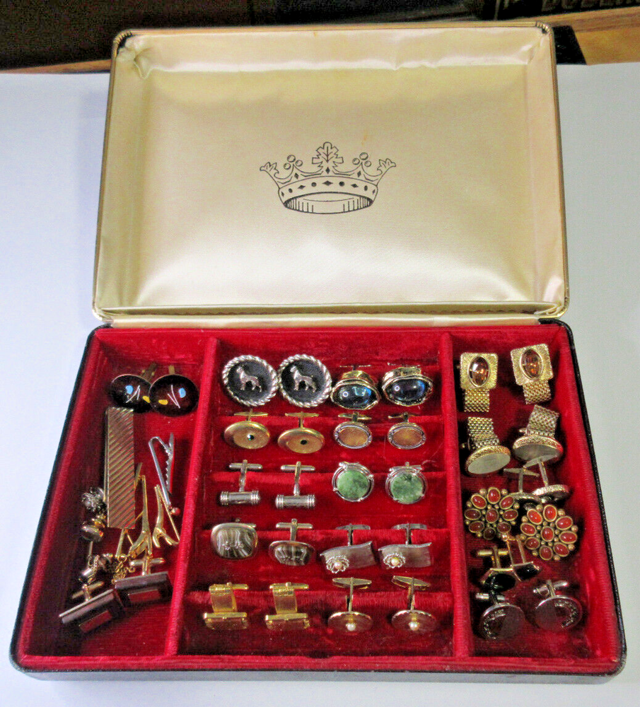 Mens accessories vtg valet 18 pair cufflinks 4 tie bars 3 tie tacs