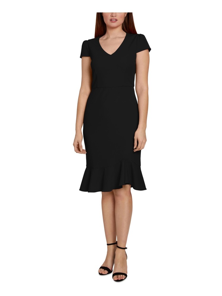 SAGE COLLECTIVE Womens Black Scuba Crepe Asymmetrical Cap Sleeve Dress 2